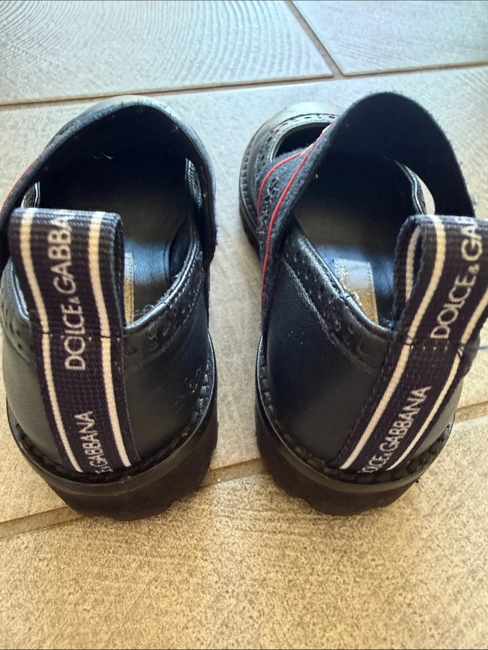 Dolce & Gabbana Black Kids Mary Jane Shoes with Red Trim